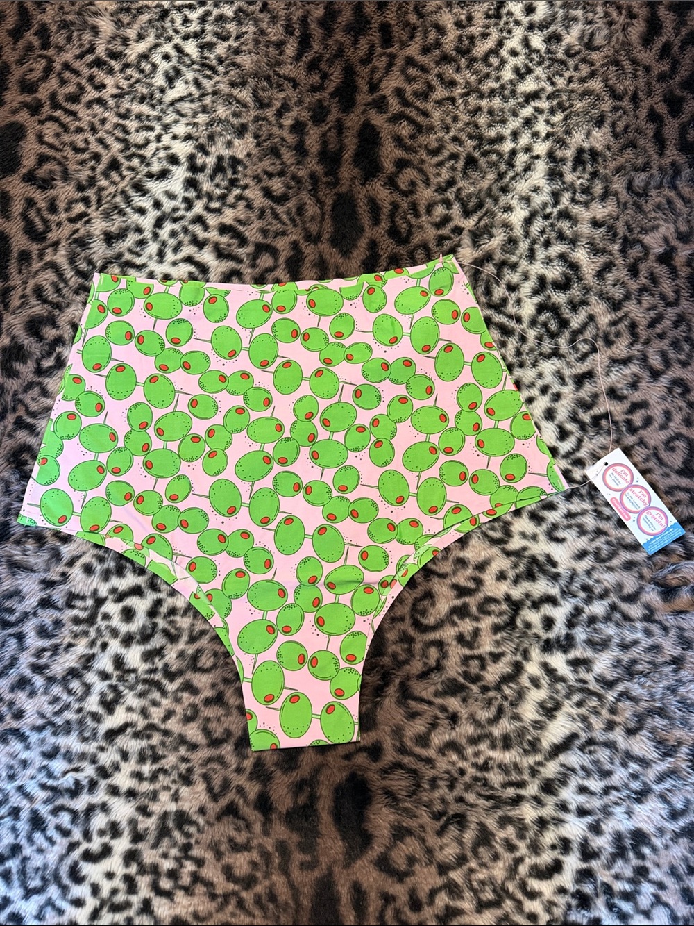 Pink & Green martini Olive-Print panty High-Waist Bottom bar undies P74